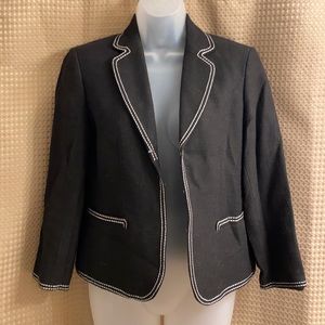 Vintage Ann Taylor Black Fitted Blazer Size 6, white trim, Vintage